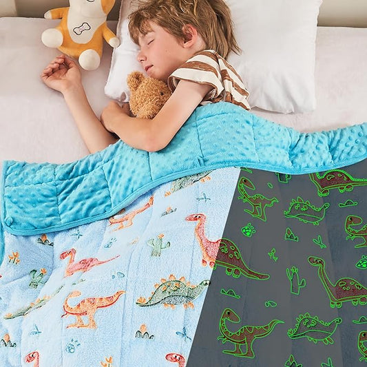 yescool Weighted Blanket 3 Pounds Weighted Lap Blanket, Glow in The Dark Dinosaur Heavy Blankets, Warm Minky Weighted Throw Blanket Gifts for 20-40lbs, 36"x48"