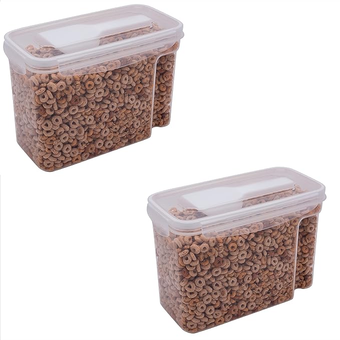 Kitchen Details 2 Pack Cereal Container with Scooper | Medium | Airtight | Food Tin | Keeps Fresh | Kitchen & Pantry Storage Organizers | Clear