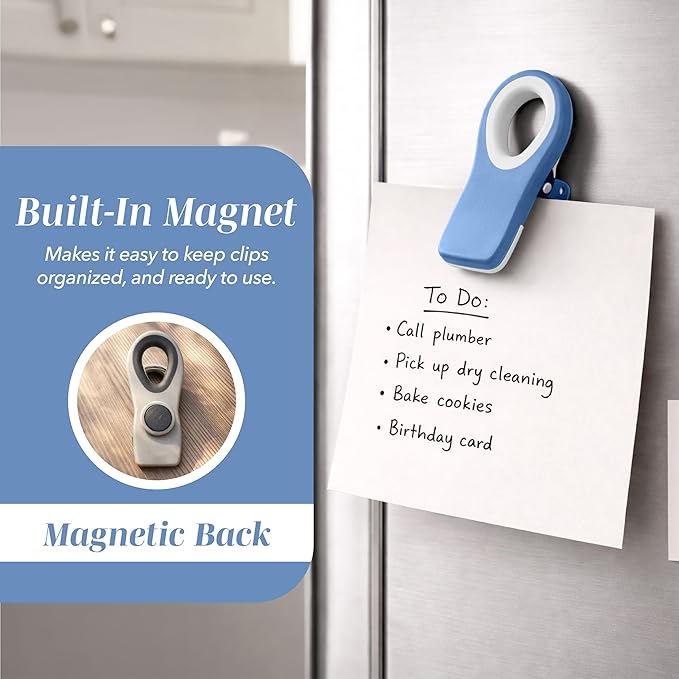 COOK WITH COLOR Bag Clips with Magnet- Food, Chip, Bag Clips for Food Storage with Airtight Seal Grip for Bread, Snack and Food Bags (Yellow and Blue, Pack of 10)