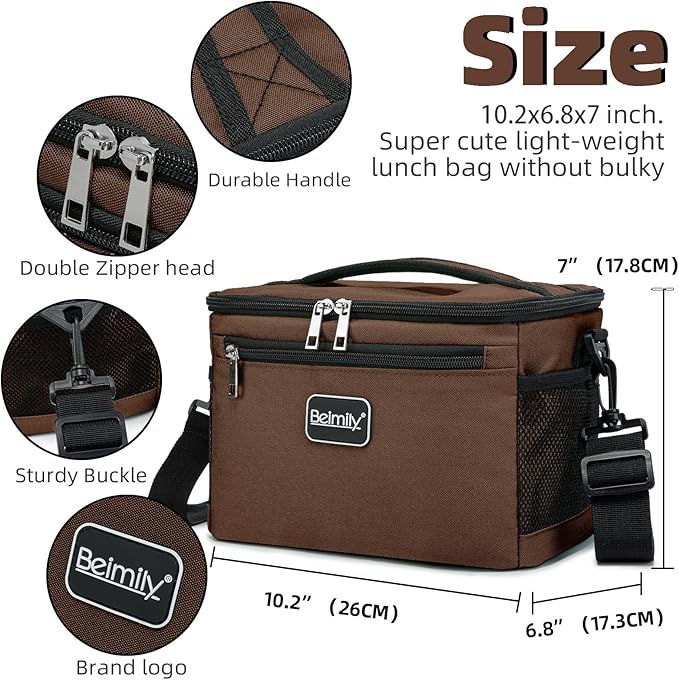 Generic BEIMILY Lunch Bag for Women/Men,Reusable Lunch Box Small Cooler Bag Soft Sided,Leakproof Cooler Bag for Office Work Picnic Beach with Adjustable Shoulder Strap (coffee brown), 2311A