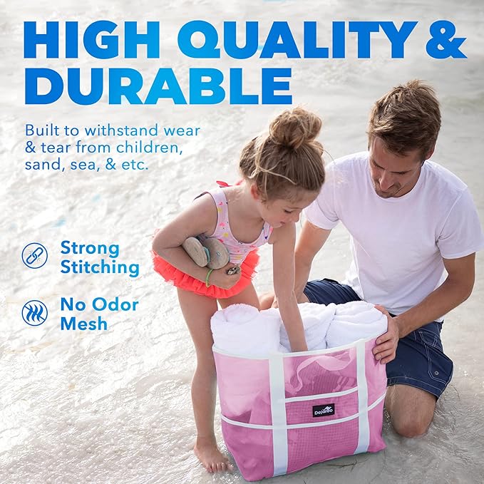 Dejaroo Mesh Sand Free Bag - Strong Lightweight Bag For Beach & Vacation Essentials. Tons of Storage!