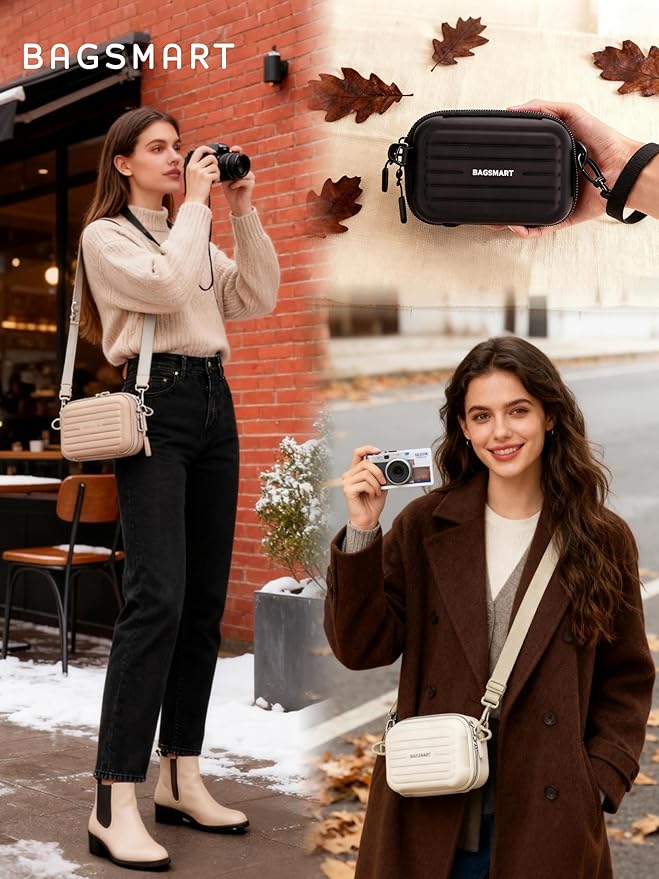 BAGSMART Digital Camera Case, Protective & Waterproof Small Camera Case with Shoulder Strap, Lightweight Camera Sling Bag for Canon PowerShot ELPH 180/190 / Sony DSCW800/DSCW830 - Brown