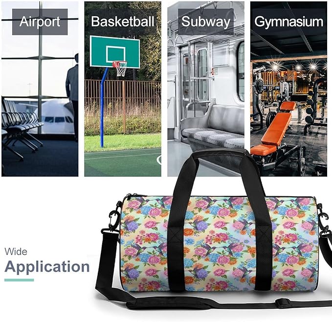 Dance Sports Gymnastics Bag Retro Hummingbirds Floral Foldable Gym Bags Lightweight Travel Sports Bag Unisex Gym Duffel Bags