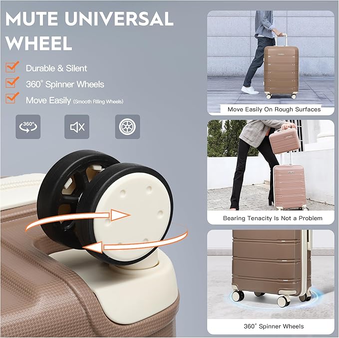 Joyway 20 Inch Carry On Luggage with TSA Lock, Durable Hardshell Suitcase for Travel, Unisex Checked Set for Men and Women Chocolate