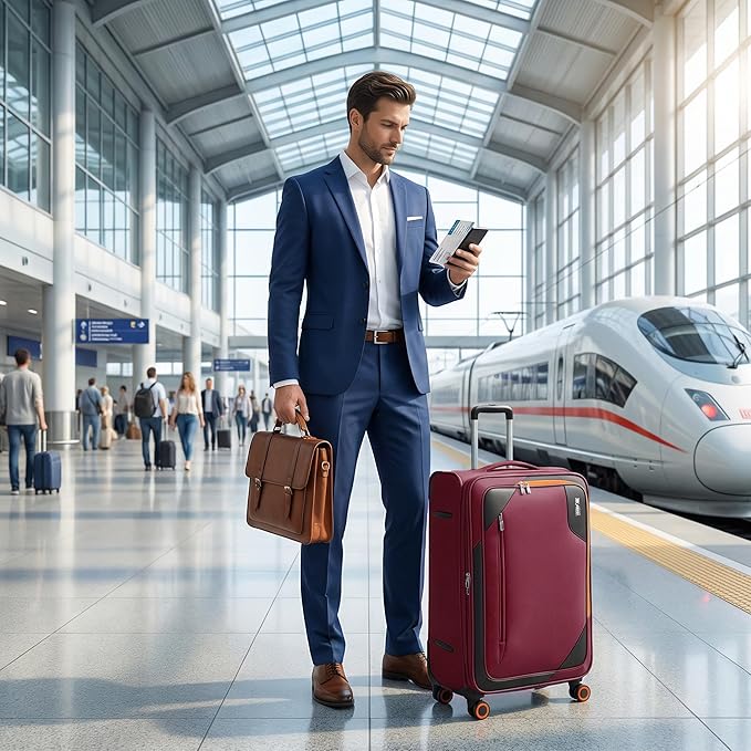28 inch Luggage with Spinner Wheels,Large Softside Expandable 20% Checked Luggage w/TSA LOCK,Lightweight Durable Rolling Luggage for Men/Women（Burgundy,28in）