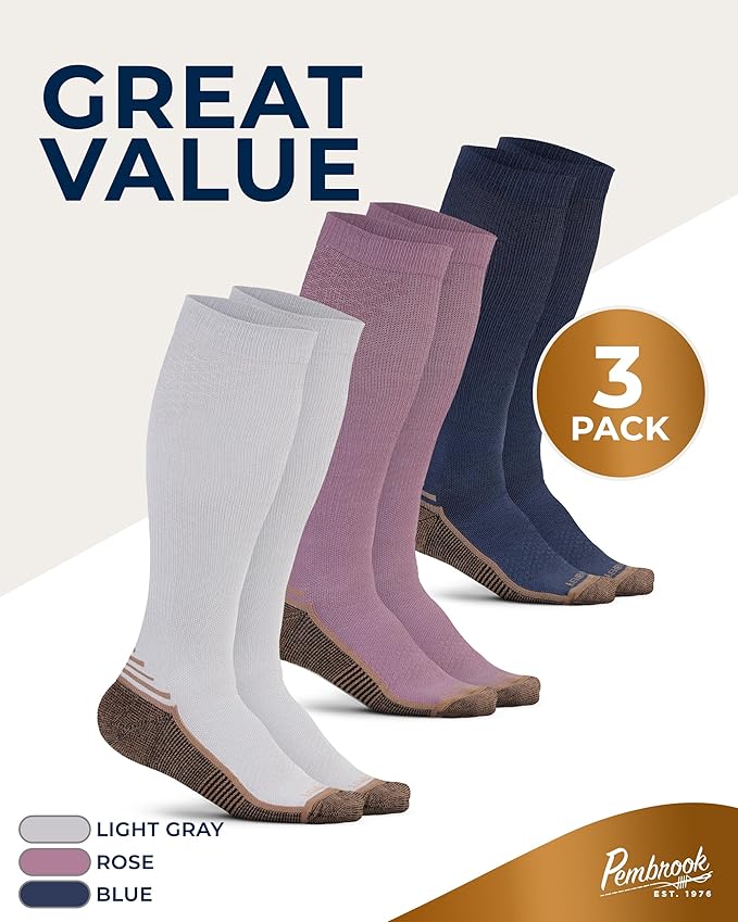 Pembrook 3 Pairs Copper Mens Compression Socks 20-30 mmHg, Running, Hiking, Athletic Cycling, Travel | Circulation Support
