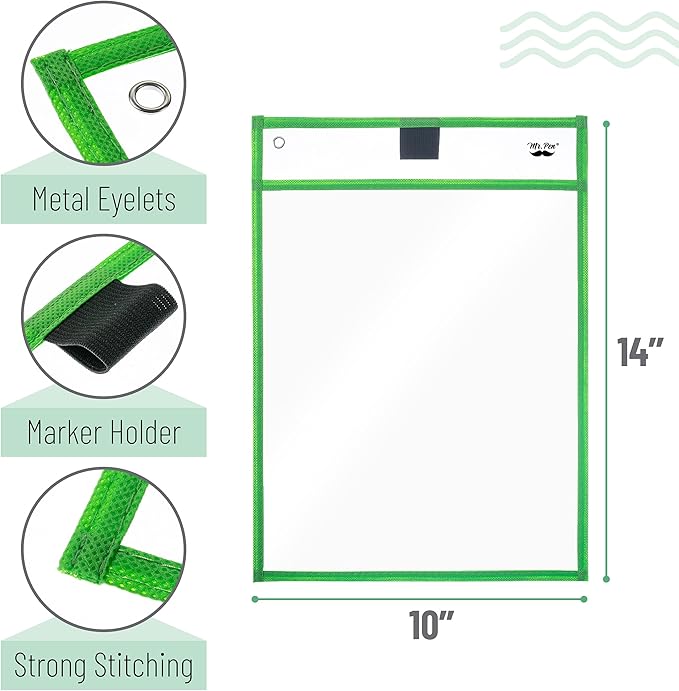 Mr. Pen- Dry Erase Pocket Sleeves, 10 x 14 Inch, 24 Pack, Colorful Dry Erase Sleeves Bulk