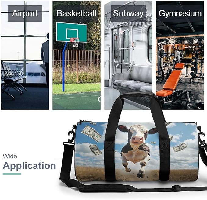 Cow Print Dollar Gym Bag Travel Duffel Bag Lightweight Carry On Bags Weekender Bags for Women Men