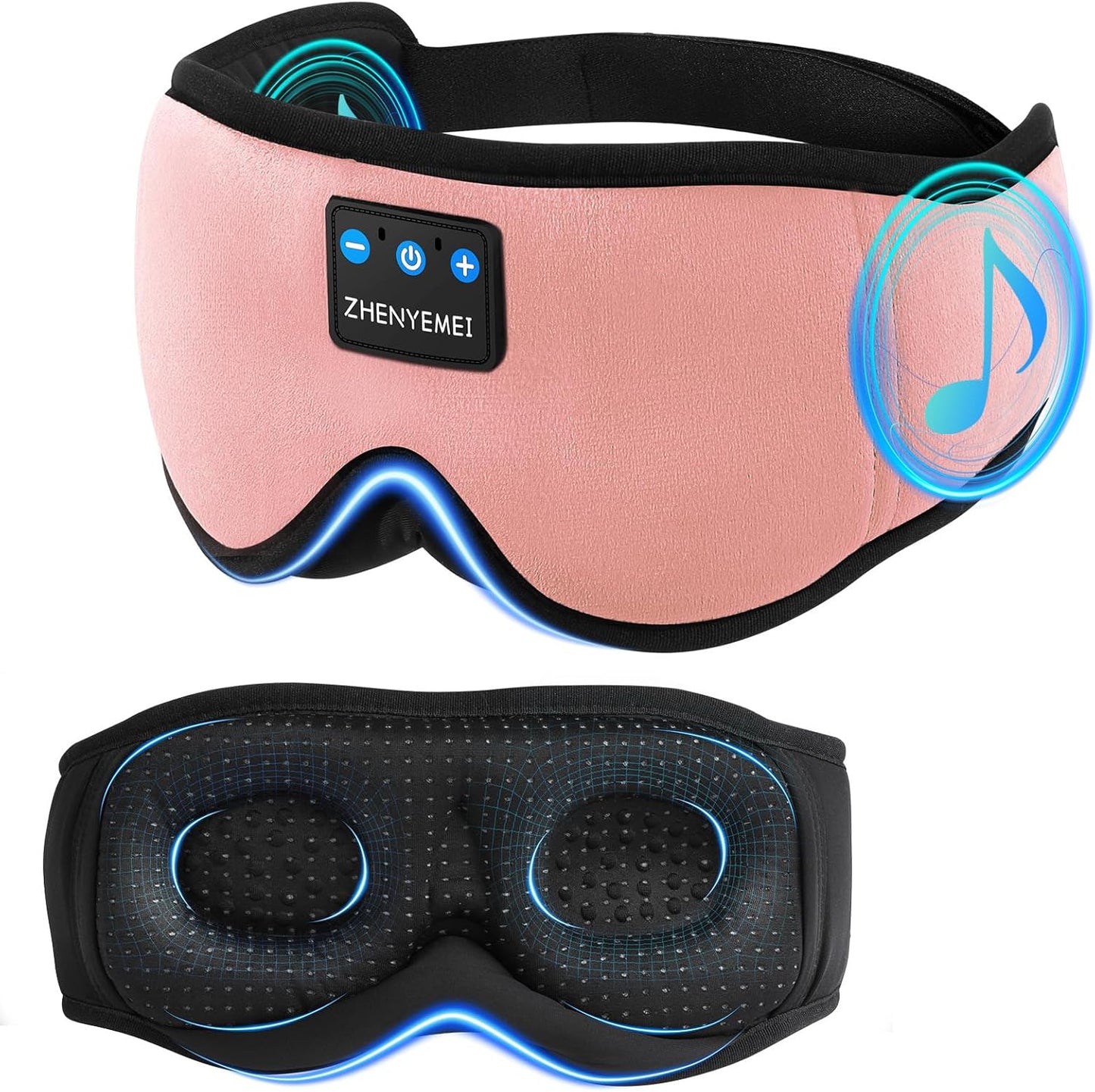 3D Sleep Mask with Bluetooth Headphones, Sleeping Headphones for Side Sleepers, Wireless Music Eye Mask with Ultra-Thin Stereo Speakers for Men, Women, Tech Gifts, Pink