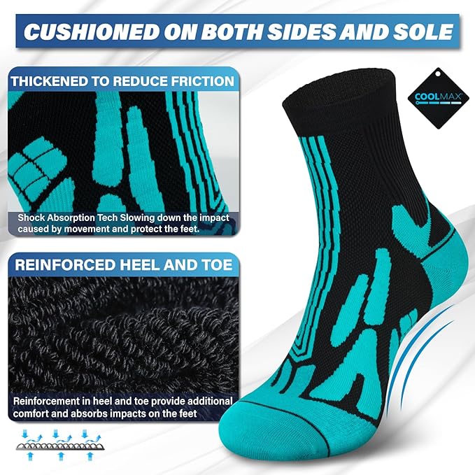 Hylaea Compression Running Socks for men, Coolmax Anti-Blister Cushion Crew Socks for Athletic, Moisture Wicking & Seamless