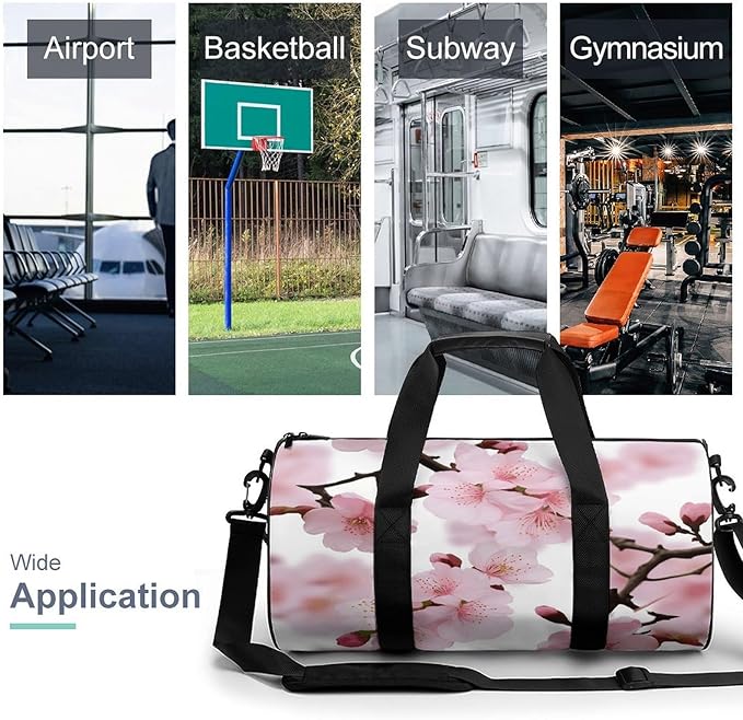 Sports Gym Bag for Women Men Travel Duffel Bag Tote Weekender Bag Cherry Japanese Cherry Blossom Carry on Overnight Bag for Travel Swimming Fitness Workout Sports Duffle Bag