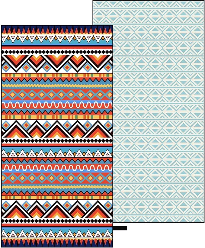 Oversized Microfiber Beach Towel Thin, Abstract Geometric Boho Style Double Sided Printed Absorbent Compact Towel, Large Soft Swim Beach Towels for Women Adult Men, Summer Lake Pool Bath, 35"x71"