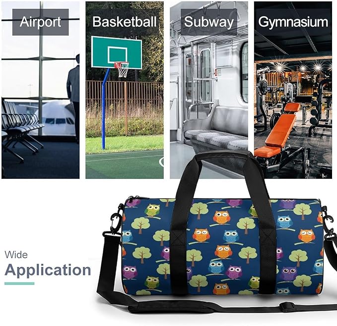 Durable Travel Gym Sports Bag Cute Owl Art Workout Lightweight Foldable Overnight Bag Training Workout Bags