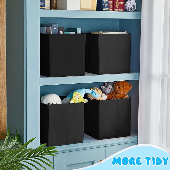 Yinder 12 Pcs Cube Storage Bin Black 11'' Storage Bins for Playroom Decor Colorful Bins for Kids Foldable Baskets for Nursery Organizer Boxes Fabric Boxes