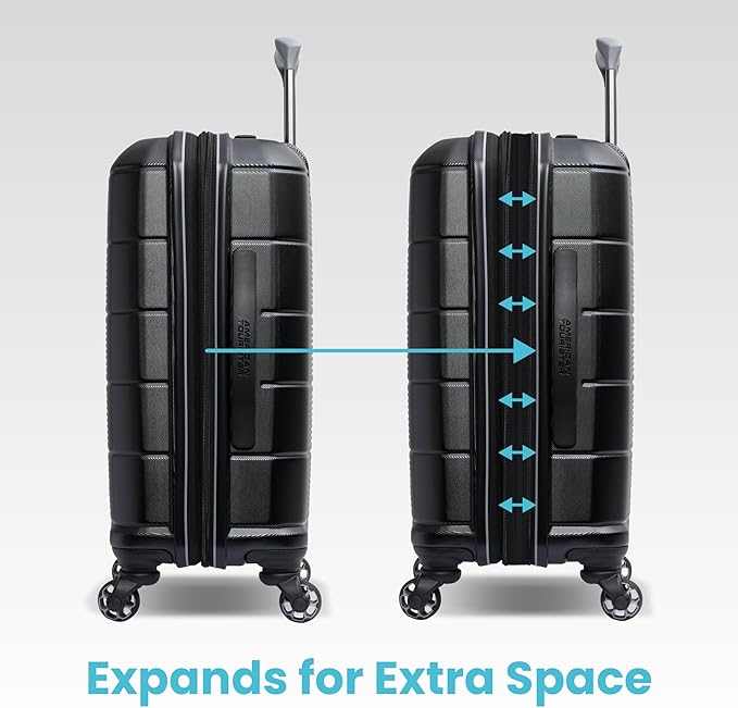 American Tourister Stratum 2.0 Expandable Hardside Luggage with Spinner Wheels, Checked-Large, Jade Green