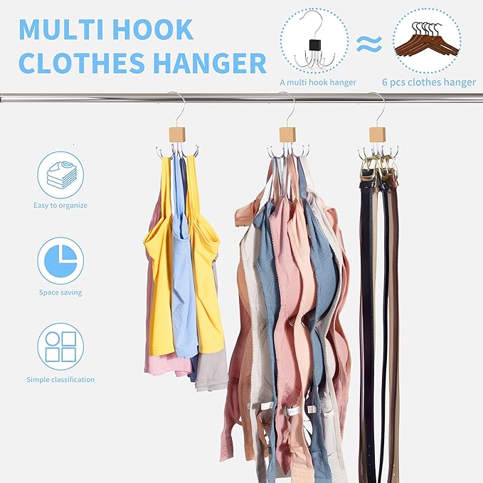 Tank Top Hanger,Rotatable Bra Hanger,Max 36 Storage Capacity Sports Bra Hangers,Space Saving Hangers for Dorm,Closet Organizers and Storage,Closet Organizer for Belt,Scarf, Purse,Wood