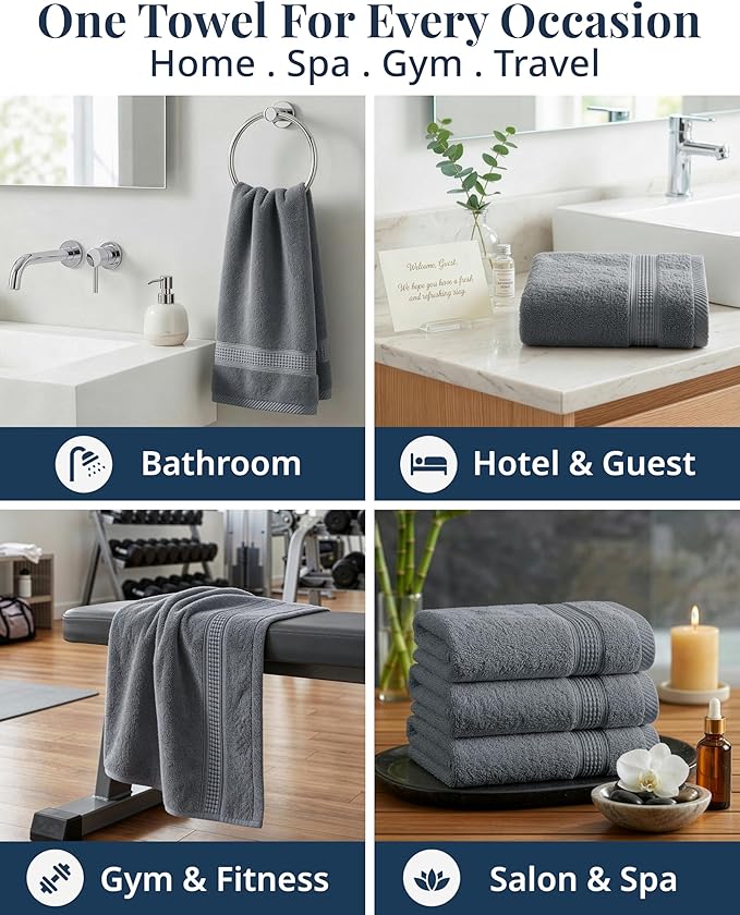 LANE LINEN Hand Towels for Bathroom - 6 Pack (16" x 28"), 100% Cotton Face Towel Set - Soft, Fade & Shrink Resistant - Hotel & Spa Inspired Hand Towels for Bathroom for Modern Family Homes - Cool Grey
