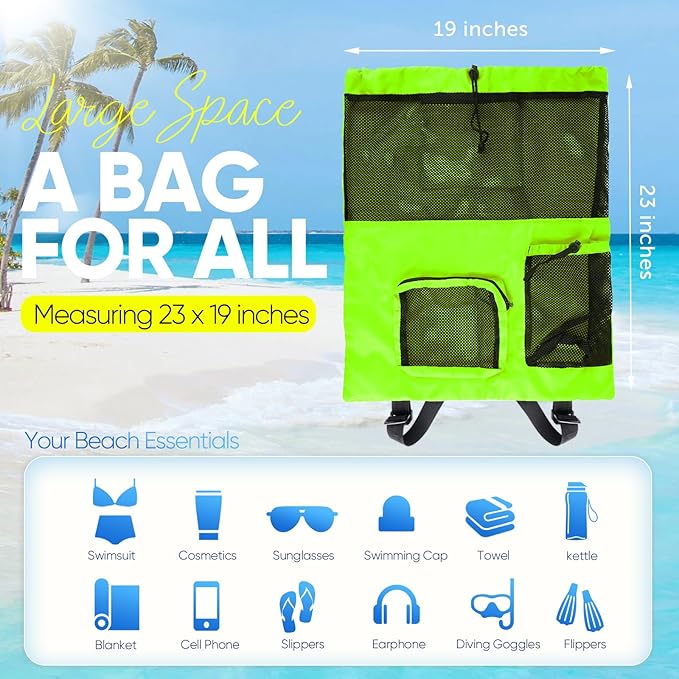 Swim Mesh Beach Bag, Waterproof Gym Bags for Women and Men, Large Pool Bag Swimming Gear Drawstring Backpack