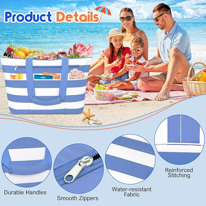 BKNOOU Extra Large Beach Bags Waterproof Sandproof XL Beach Tote Bag for Women Zipper Foldable Swim Pool Bag with Wet Pocket