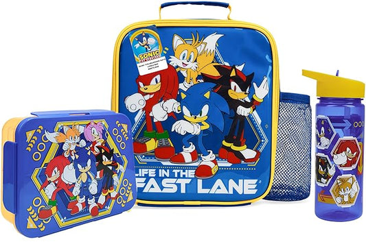 Get Trend Sonic the Hedgehog Lunch Bag, Lunch Box, Water Bottle for Kids 3 Piece Set Bento Box, Insulated Snack Container, Shadow Gifts for Kids (Multi Sonic)