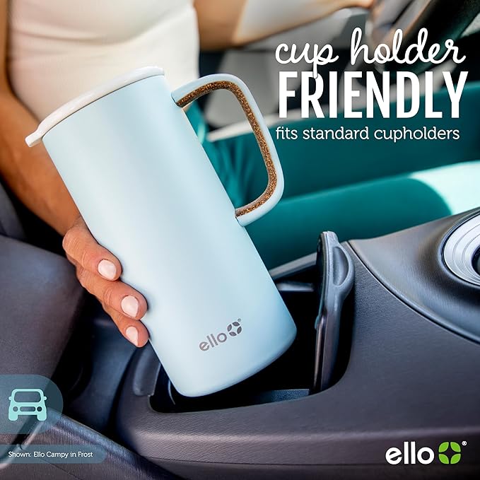 Ello Campy 18oz Stainless Steel Travel Mug with Handle and Leak Proof Lid | Vacuum Insulated Coffee Cup for Hot or Cold Drinks | Reusable, BPA Free | Gift for Coffee Lovers, Sea