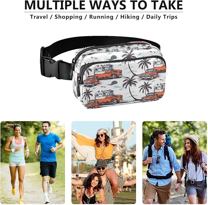 Beach Coconut Tree Surf Trucks Fanny Pack for Women Men Water Resistant Fashion Waist Packs with Adjustable Strap Belt Bag for Travel Workout Jogging Hiking 21219397