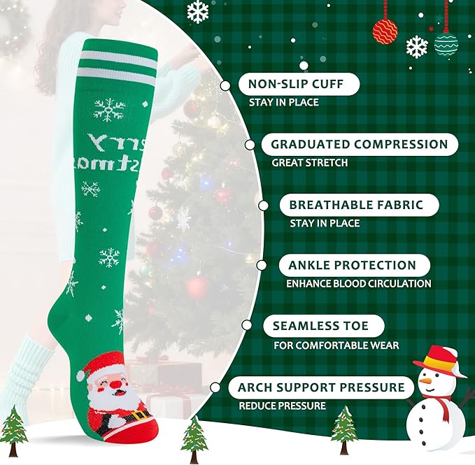 fenglaoda 3 Pairs Compression Socks for Women & Men Knee High Nurse Pregnant Cute Medical Running Travel Athletic