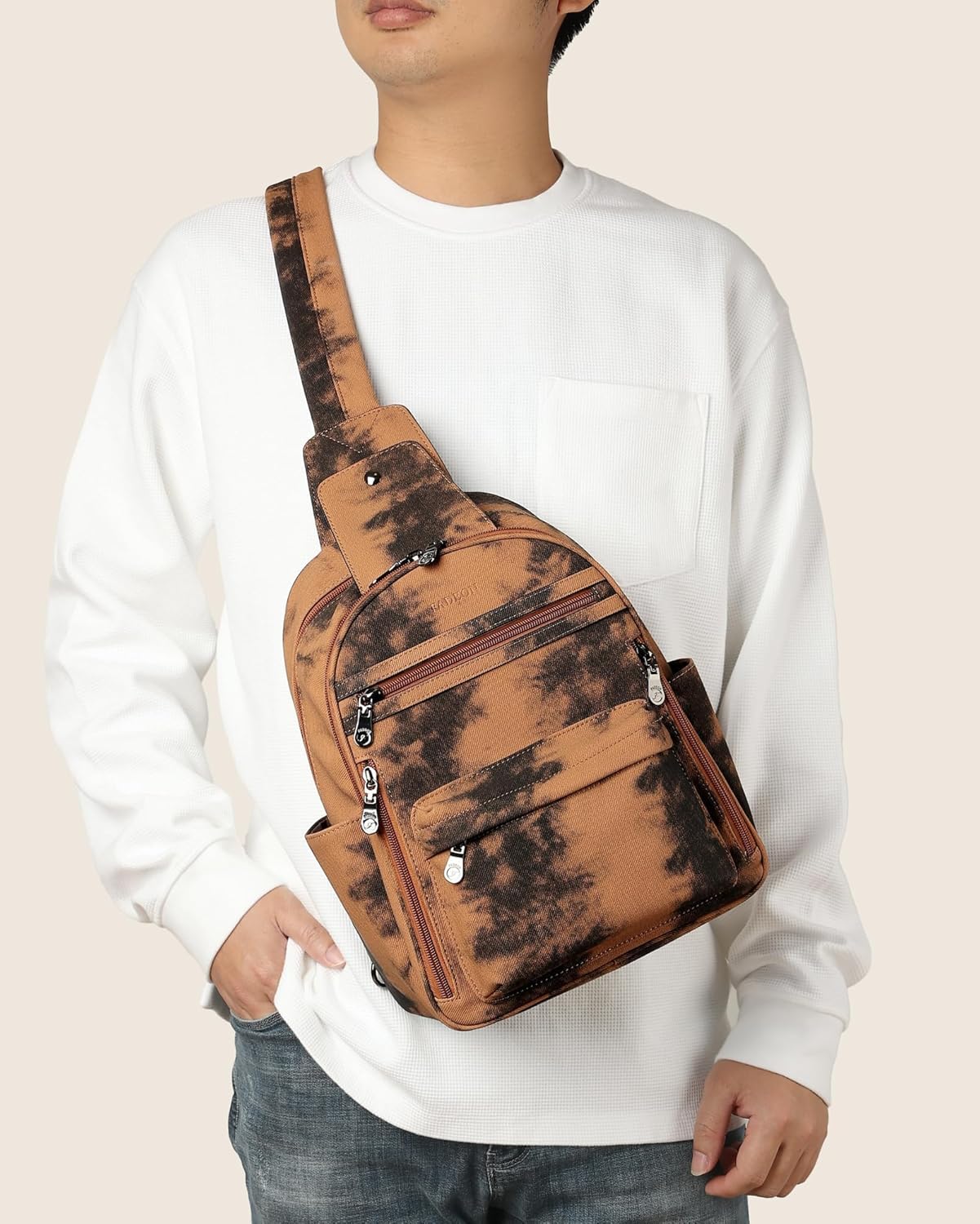 FADEON Large Sling Bag for Women, Leather Crossbody Purse Designer Anti Theft Sling Backpack, RFID Fanny Packs for Travel