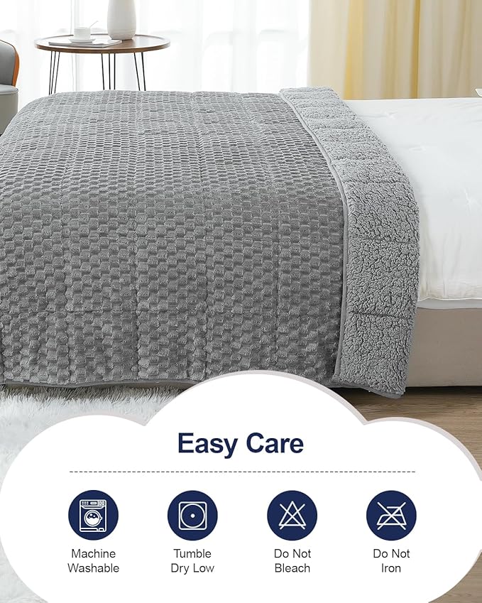 Super Soft Luxury Fleece Sherpa Weighted Blanket for Teens, 5lbs Small Weighted Lap Blanket for Adults, Turtle Shell Cozy Warm Throw for Winter, Compact Heavy Blanket for Sleep & Travel, Grey, 36"x48"