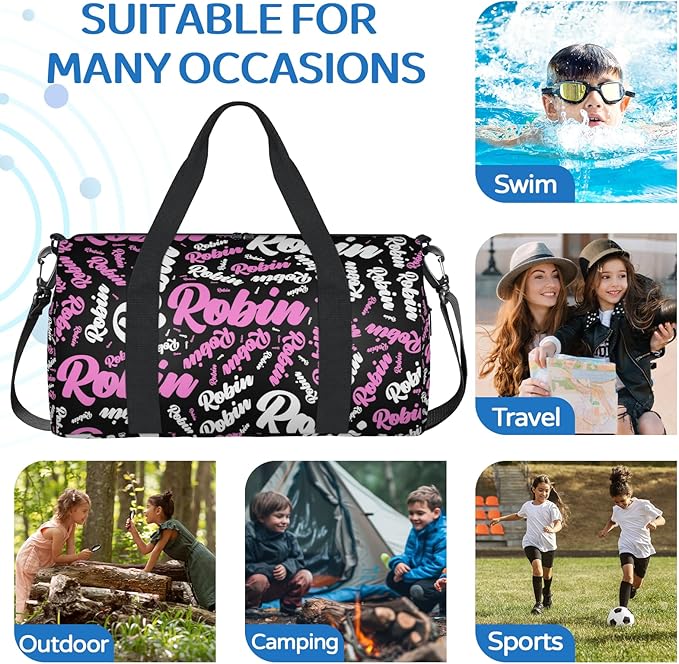 Custom-Dance-Gymnastics-Bag for Girls Personalized Kids Duffle Bag Cheerleader Team Bag for Travel Gym Sport Pink White