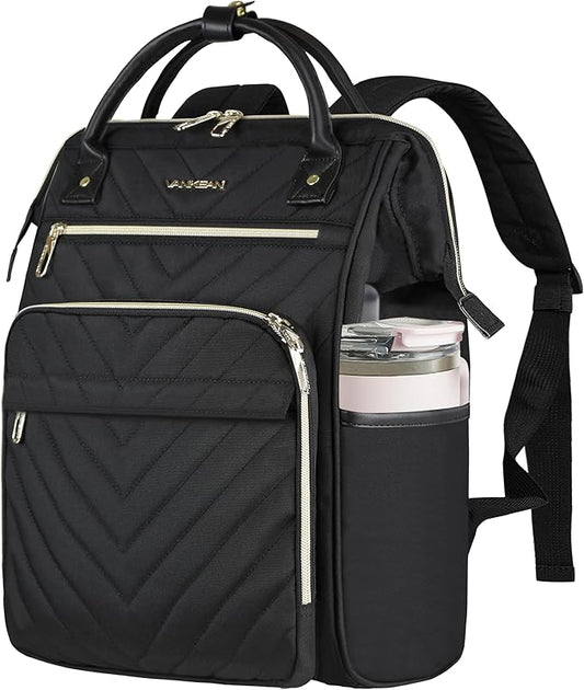 VANKEAN 17 Inch Laptop Backpack for Women Men Fashion Computer Work Bag, Large Capacity Waterproof Backpack with USB Port & RFID Pockets, College Daypack Business Travel, Black