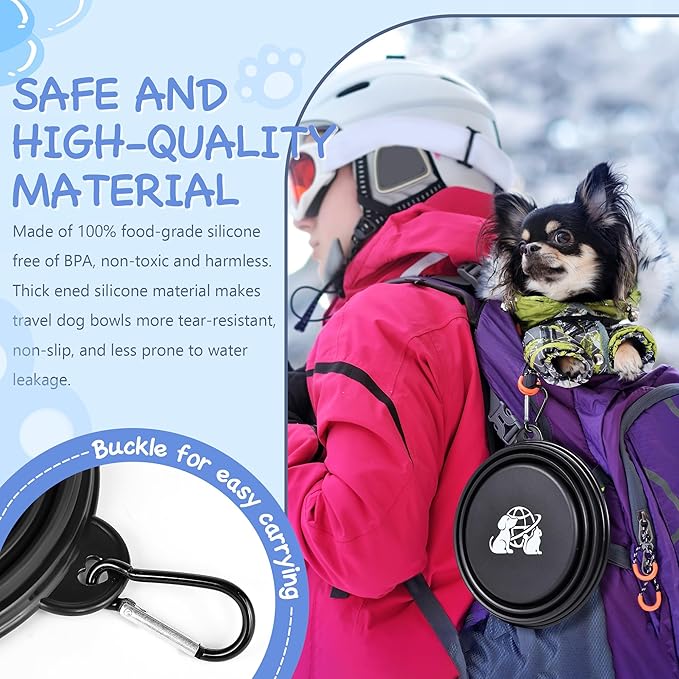 Portable Dog Bowls 2 Pack - Collapsible Silicone Travel Dog Bowls for Small, Medium & Large Dogs, Foldable Outdoor Bowl with Clip, Lightweight for Hiking Camping Backpacking（Large）