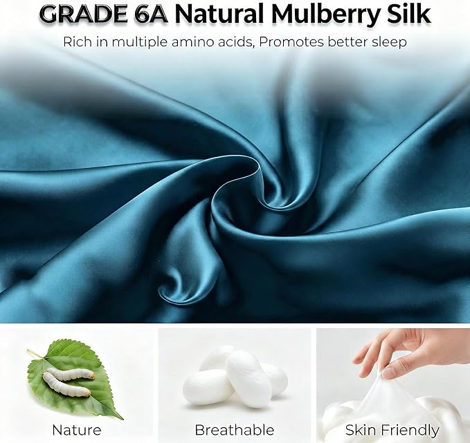 100% Mulberry Silk Sleep Mask for Women & Men – 22 Momme 6A Grade, 3D Contoured Total Blackout Eye Mask for Side Sleepers, Eyelash Extensions, Adjustable Strap, Breathable Blindfold (Peacock Blue)
