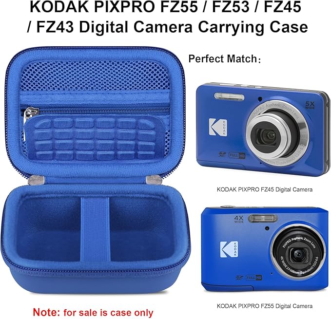 Elonbo Camera Carrying Case for KODAK PIXPRO FZ55 / FZ53 / FZ45 / FZ43 16MP Digital Camera, Vlogging Camera Storage Holder Travel Bag, Mesh Bag Fits Batteries, Cable, Memory Card, Blue