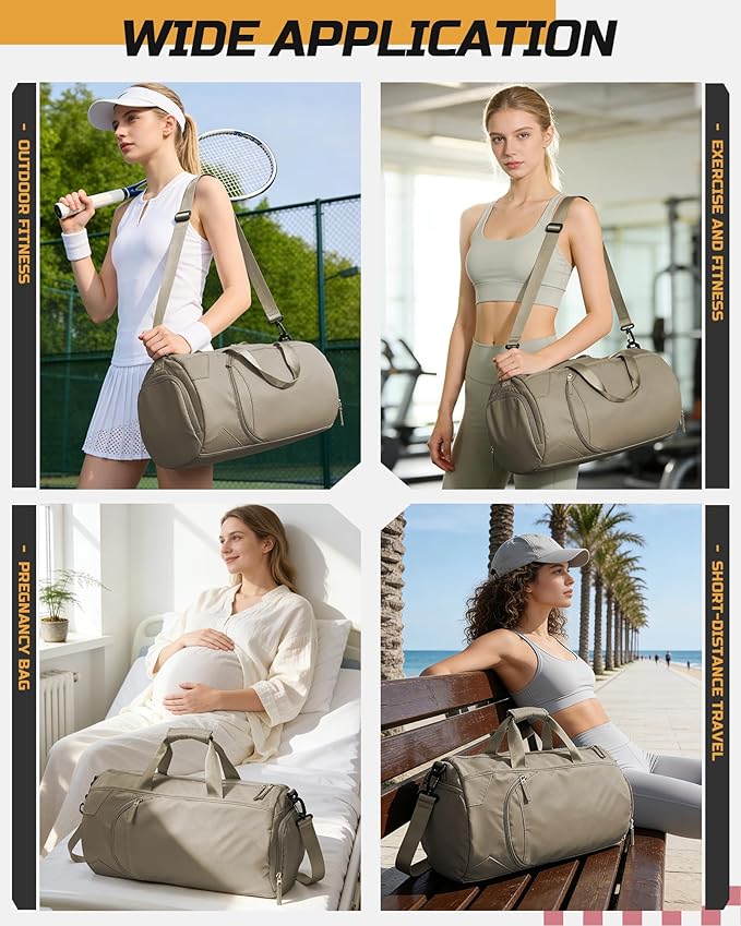 Gym Bag for Women And Mens with Shoe Compartment, Large Duffle Bag with Wet Pocket Carry-on Gym Duffle Bag for Travel and Sports Weekender Overnight Workout Bag Brown