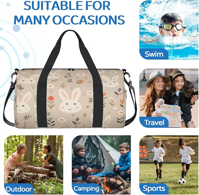 Bunny Gym Bag for Women 17 inch Waterproof Carry On Overnight Weekender Bag Sports Duffel Tote Bags for Travel Workout