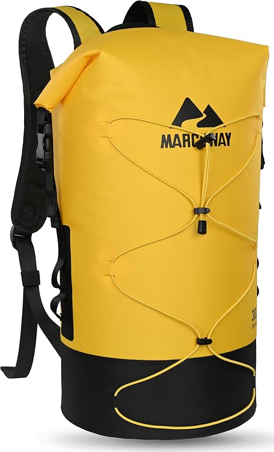 MARCHWAY Floating Roll Top Dry Bag, Flexible Lightweight TPU Waterproof Backpack 20L/30L/40L with Padded Straps for Boating, Kayaking, Swimming, Hiking, Beach (Yellow, 30L)