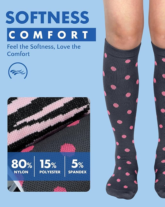 2Packs Compression Socks for Women - 15-20 mmHg Graduated Circulation Support for Nurses, Athletes and Travel