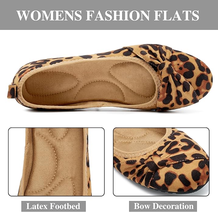 Ecetana Womens Flats Shoes Dressy: Round Toe Bowknot Suede Foldable Ballet Flats Comfortable Casual Slip On Loafers