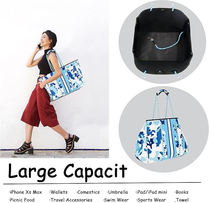 QOGiR Neoprene Multipurpose Beach Bag Tote with Inner Zipper Pocket … … … …