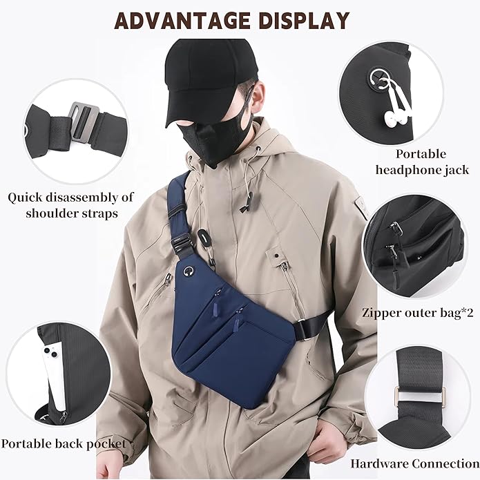 Crossbody Travel Bags for Women, Anti Theft Proof Safe Slim Sling Travel Purses, Personal Flex Shoulder Bag for Men Women