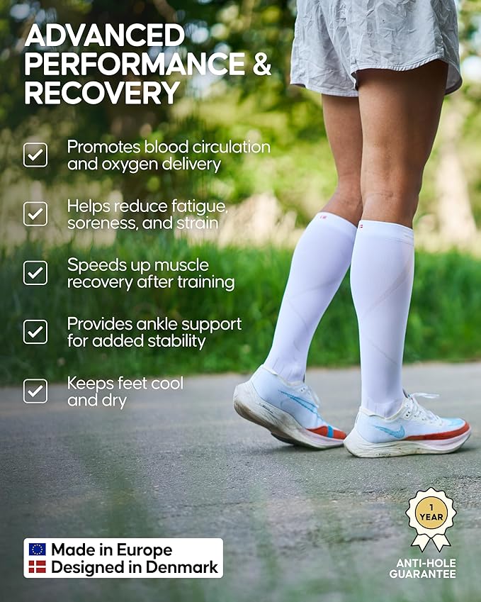 DANISH ENDURANCE 26-32 mmHg Compression Socks - Firm Support, Breathable, Boost Circulation, Men & Women, Training & Recovery