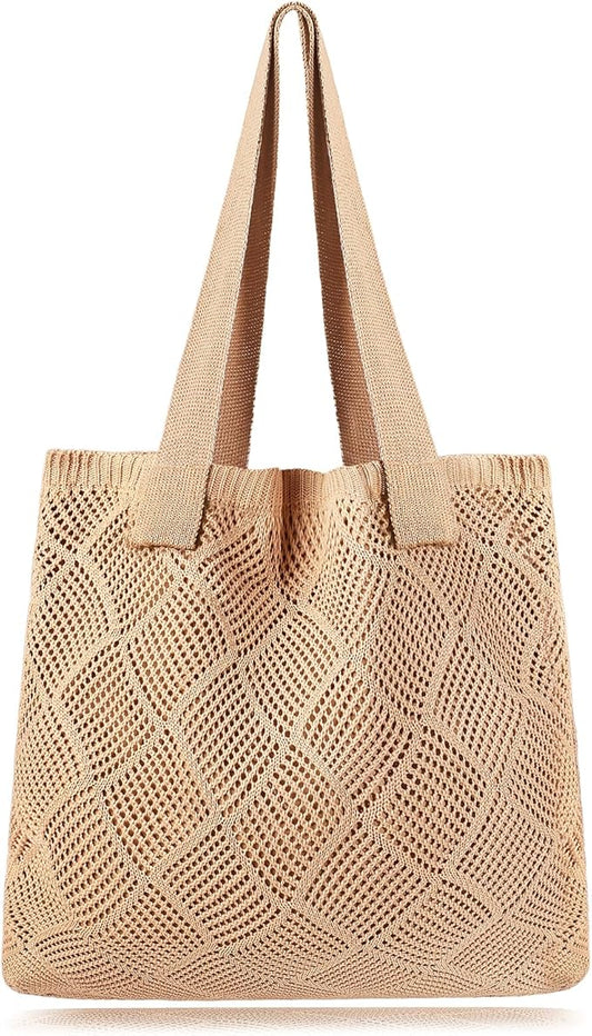 COOKOOKY Crochet Beach Tote bag Summer Beach Bag for Women Aesthetic Mesh Tote Bag Hippie Bag Knit Bag