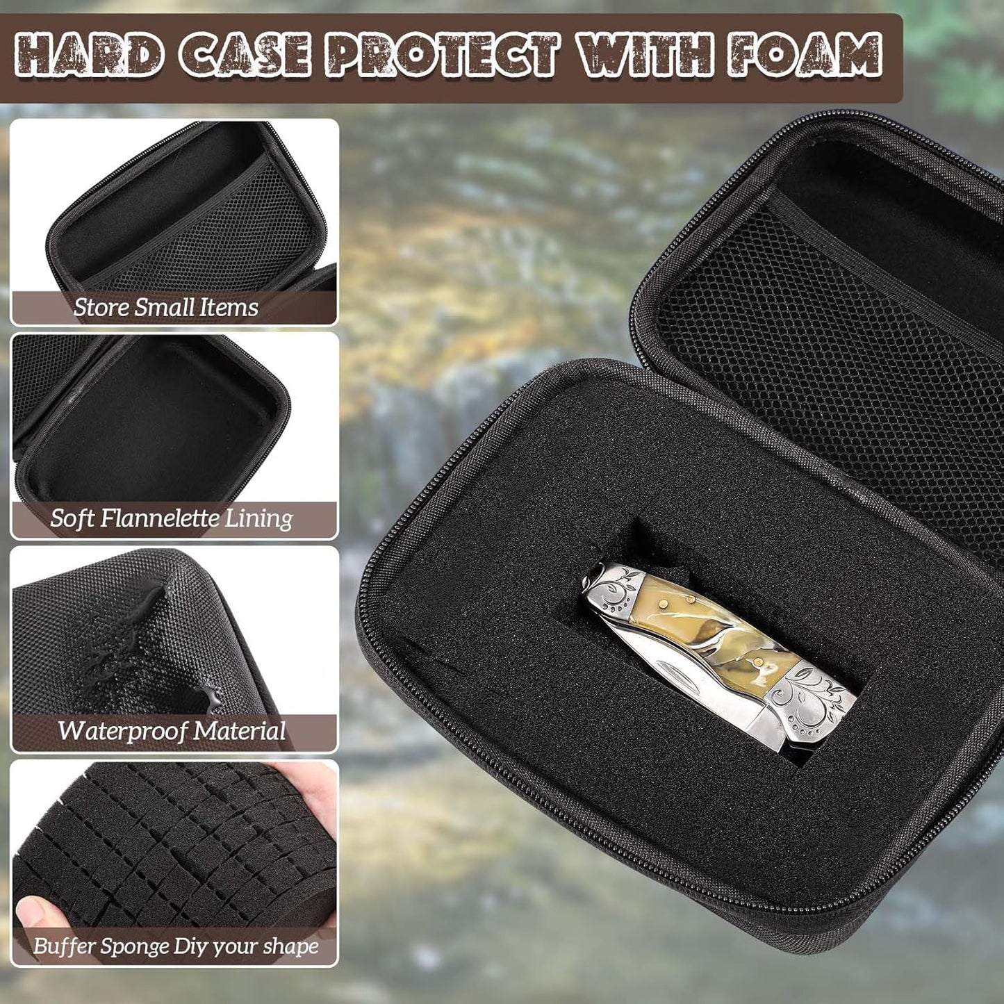 EVA Hard Case with Customizable Foam Protective EVA Carrying Case Shockproof Outdoor for Camera, Digital Products, Electronic Instruments with Knife(Black,13.5 x 9.8 x 5.5inch)