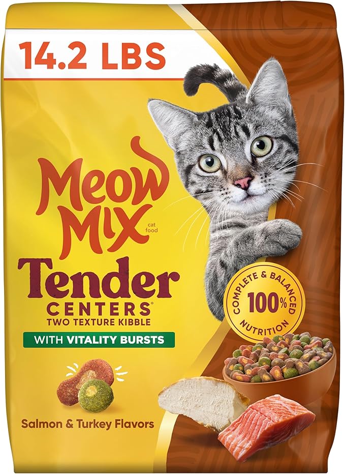 Meow Mix Tender Centers Vitality Bursts, Salmon & Turkey Flavor, Dry Cat Food, 14.2 lb. Bag