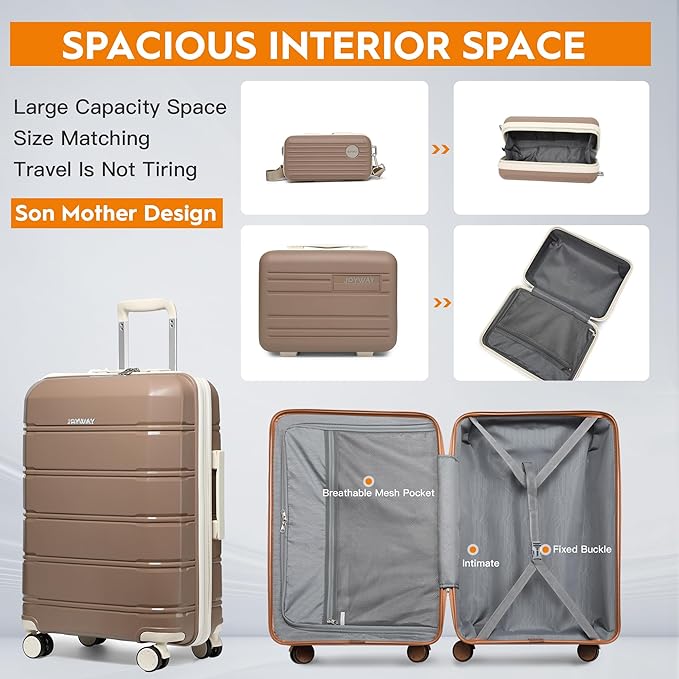 Joyway 20 Inch Carry On Luggage with TSA Lock, Durable Hardshell Suitcase for Travel, Unisex Checked Set for Men and Women Chocolate