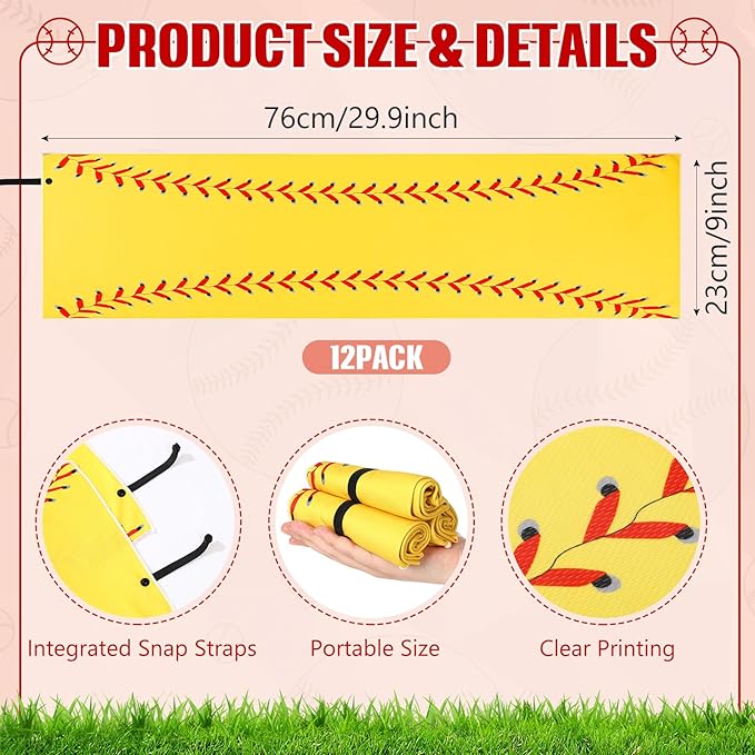 12 Pcs Mini Softball Cooling Towel with Snap Loop, 30" x 9" Cooling Towel for Neck and Face Breathable Chilly, Microfiber Sport Rags for Softball Team Gift, Cold Sweat Rag for Sport