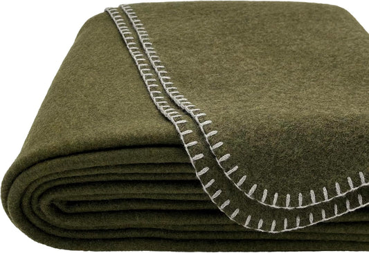EKTOS 100% Virgin Wool Blanket, 90" x 90", Large, Warmest for Extreme Cold Camping (Olive Green, Queen Size)