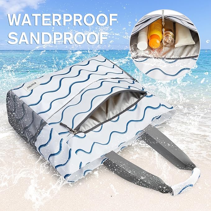 G4Free Beach Bag, Waterproof Sandproof Beach Tote Bag, Large Capacity Foldable for Women