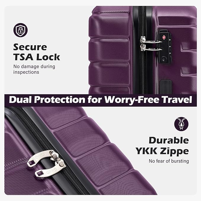 Coolife Expandable Large Checked Luggage with Spinner Wheels, Hard Shell Suitcase TSA Lock Rolling Travel Luggage 28-inch,Purple